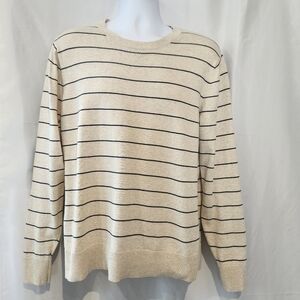 Goodfellow &‎ Co. Men's Crewneck Sweater Size L Tan Navy Stripe Coastal Prep